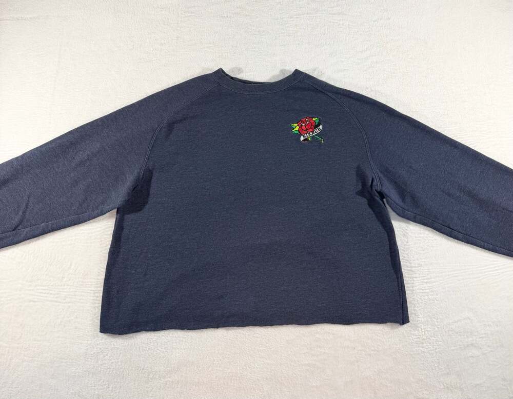 Nike SB Embroidered Rose Cropped Crewneck Pullover Sweatshirt L Midnight Navy